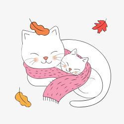 卡通秋季猫妈妈与小猫素材