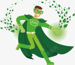 环保卡通手绘绿色超人矢量图素材