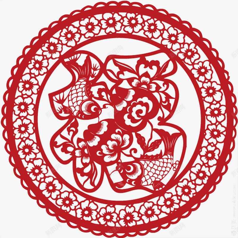 春节圆形的剪纸png免抠素材_88icon https://88icon.com 剪纸设计 喜庆 年年有余 新年 春节 狗年 红色 节日装饰