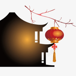 中国传统建筑与春节灯笼素材