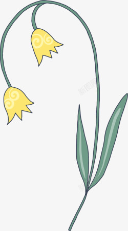 卡通手绘黄色的小花绿叶素材