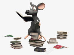 坐在书上看书的老鼠素材