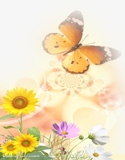 黄色美丽蝴蝶向日葵花朵素材