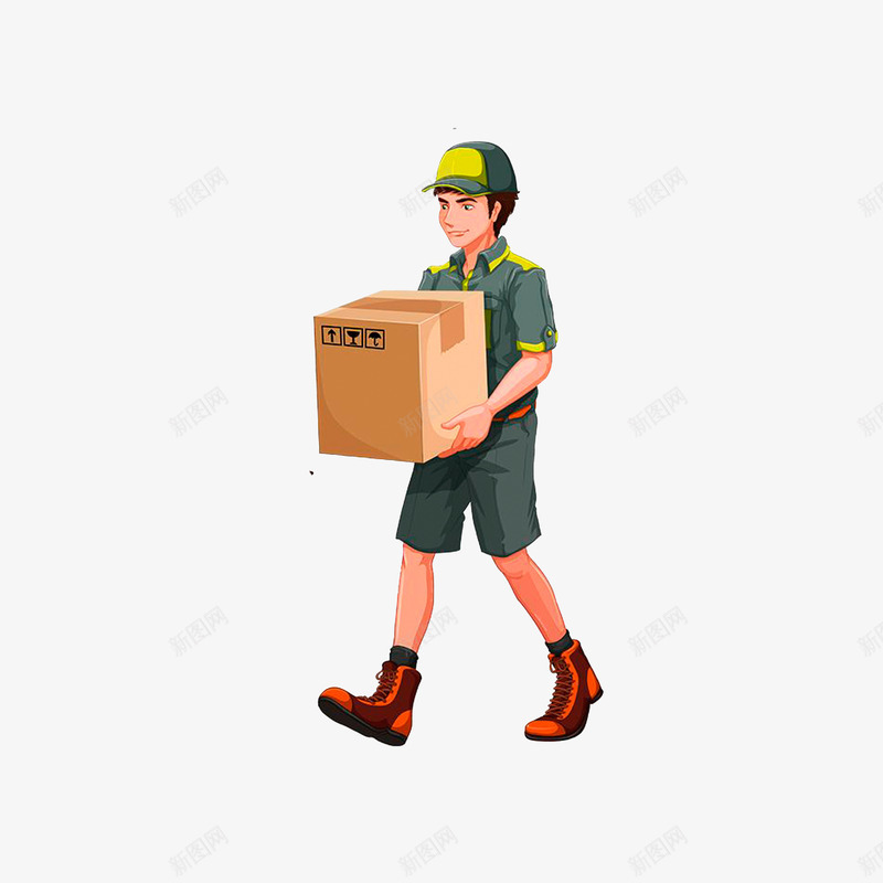 工人送货png免抠素材_88icon https://88icon.com 卡通 工人送货 搬货 搬货工人 箱子 绿色黄色工作服