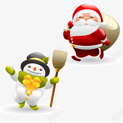 圣诞老人和可爱的雪人png免抠素材_88icon https://88icon.com 可爱 圣诞免抠图透明 圣诞老人 圣诞节 雪人