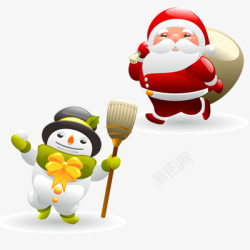 圣诞老人和可爱的雪人素材