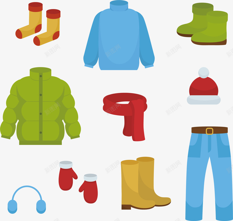 男式冬季保暖套装矢量图ai免抠素材_88icon https://88icon.com 保暖套装 冬季保暖 毛衣 矢量png 羽绒服 羽绒裤 矢量图