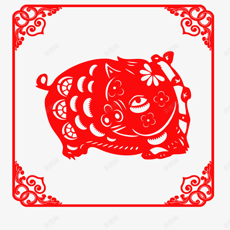 猪年喜庆红色剪纸图矢量图ai免抠素材_88icon https://88icon.com 剪纸 吉祥 吉祥如意 喜庆 春节 猪 猪年 福字 红色剪纸 矢量图