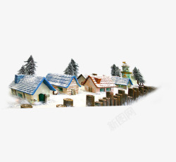 雪中的村庄素材