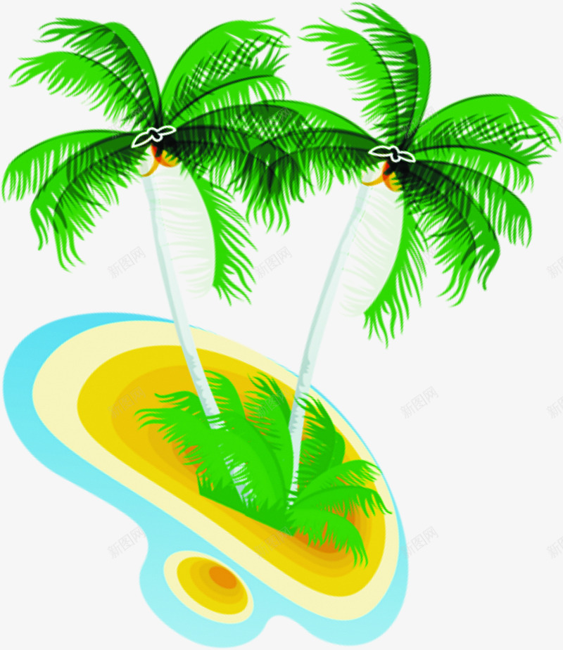 卡通椰子树海滩png免抠素材_88icon https://88icon.com 卡通 椰子树 海滩