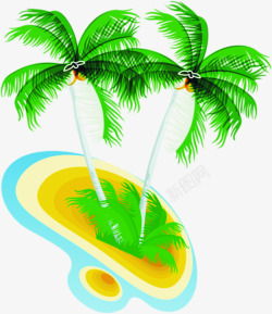 卡通椰子树海滩素材
