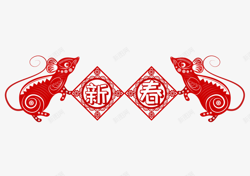 红色剪纸鼠年矢量图ai免抠素材_88icon https://88icon.com 传统 剪纸 红色 鼠年 矢量图