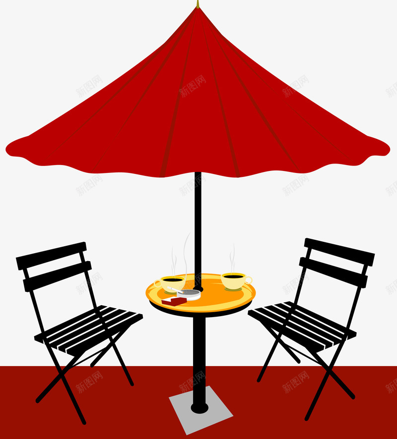 红色太阳伞下的休闲生活png免抠素材_88icon https://88icon.com 休闲生活 咖啡 太阳伞 手绘 红色 黑色椅子