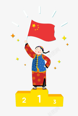 中国风挥舞红旗的男人图素材
