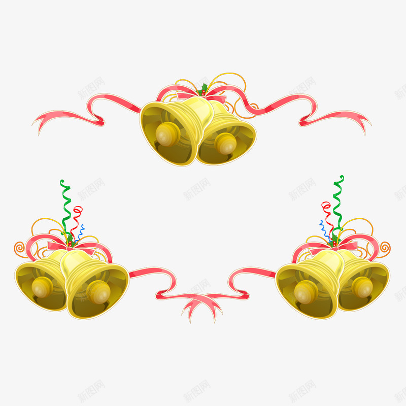圣诞节铃铛边框png免抠素材_88icon https://88icon.com 丝带 圣诞节 边框 铃铛 飘带