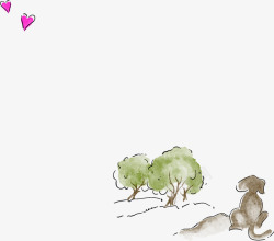 手绘粉色爱心大树动物素材