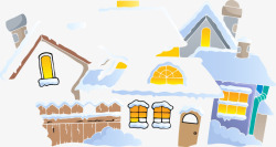手绘大雪房子图案素材