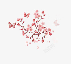 美丽的蝴蝶和桃花素材
