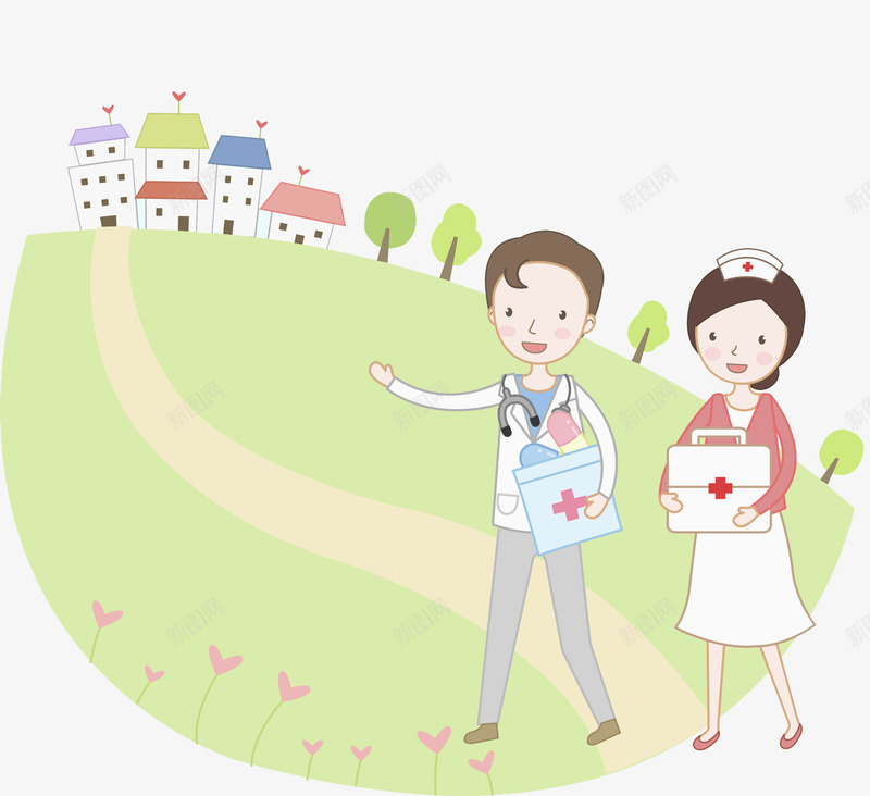 医病救人png免抠素材_88icon https://88icon.com 医生 医药箱 卡通 听诊器 女孩 手绘 护士 男孩