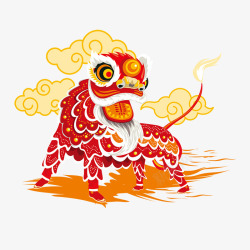 红色春节舞狮元素素材