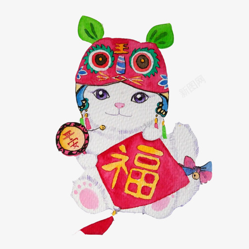 小猫抱福春节片psd免抠素材_88icon https://88icon.com 小猫送福 春节题材 猫咪 白猫