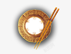 中国风碗筷金色中国风餐具高清图片
