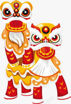 新年春节习俗舞狮子喜庆气氛两只素材