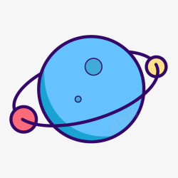 蓝色手绘圆弧星球环绕元素素材