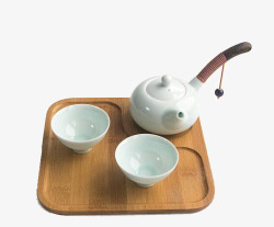 木质杯垫白瓷茶壶茶杯素材