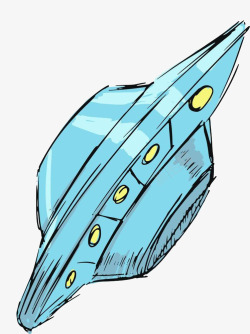 虚构宇宙飞船蓝色飞碟手绘高清图片
