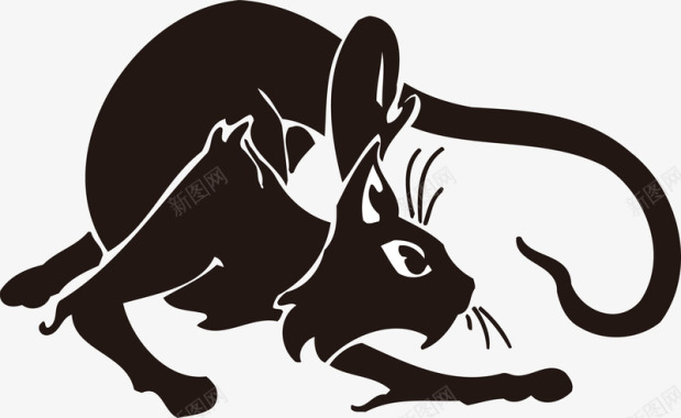 彩绘宠物手绘卡通抓老鼠的黑猫矢量图图标图标