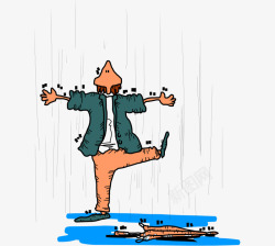 卡通手绘下雨淋雨雨伞男人矢量图素材