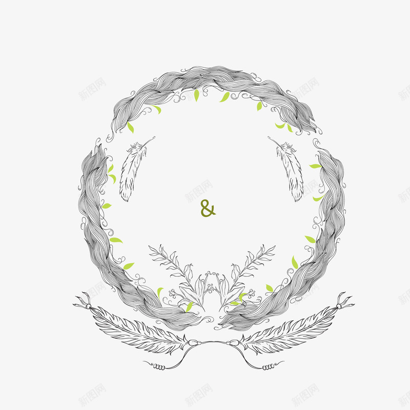 卡通黑色植物羽毛png免抠素材_88icon https://88icon.com 卡通植物 圆形花环 背景装饰 黑色 黑色羽毛