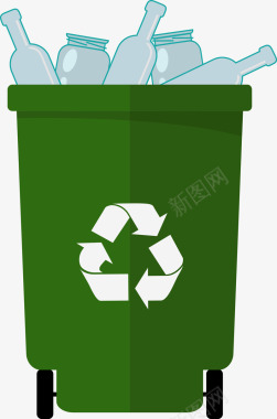 垃圾桶绿色扁平化垃圾桶图图标图标