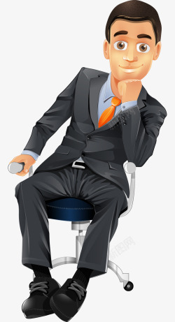 卡通手绘商务男人坐椅子上素材
