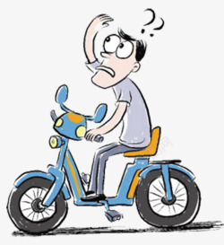 卡通手绘漫画男人骑蓝色电瓶车素材