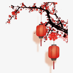 悬挂红色梅花传统春节元素高清图片
