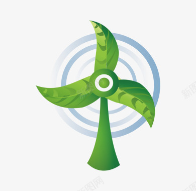 卡通绿色绿叶发电扇图标图标