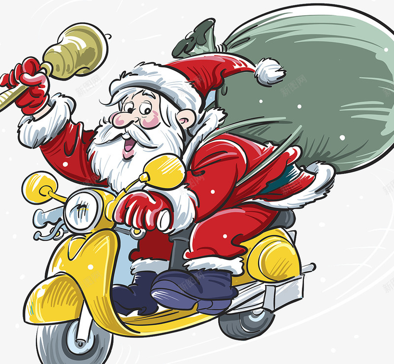 圣诞老人派礼物png免抠素材_88icon https://88icon.com 下雪 促销 圣诞礼物 圣诞老人 圣诞节漫画 寒冷 幽默漫画 广告设计 派礼物 海报设计 电动摩托车 缤纷 袋子 装饰品 铃铛 雪橇