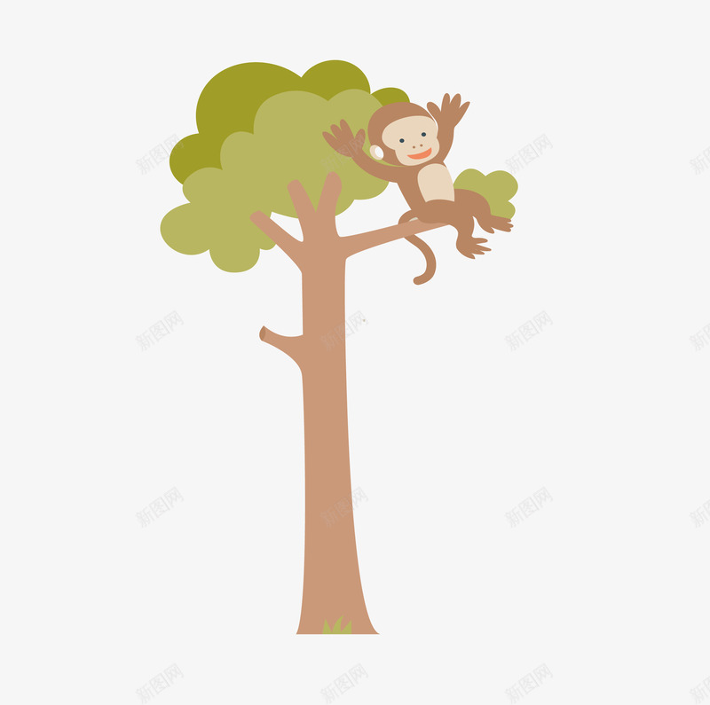 猴子爬树png免抠素材_88icon https://88icon.com 动物 卡通 大树 手绘 猴子 猴子爬树