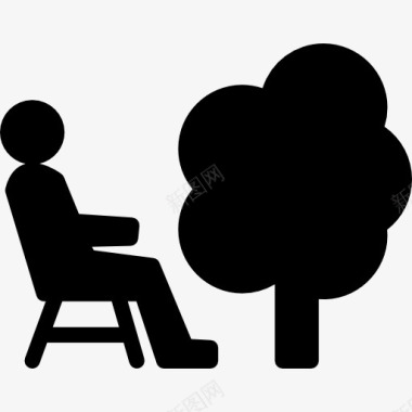 多边形轮廓坐在椅子上的人在一棵树旁图标图标