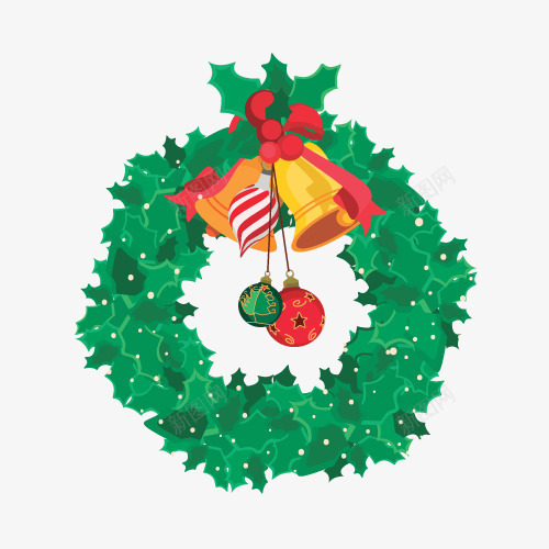 绿色环圈装饰png免抠素材_88icon https://88icon.com 卡通形象 圣诞节 圣诞花圈 绿色 节日 装饰物 铃铛