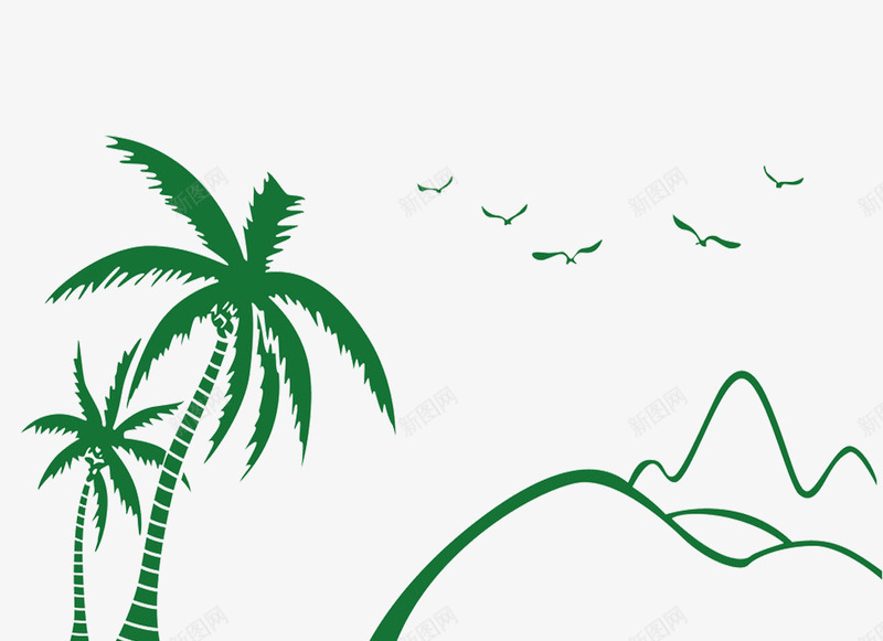 手绘海岛墙绘png免抠素材_88icon https://88icon.com 墙绘图案 大海 手绘 椰子 海岛 海鸥 简约墙绘 绿色