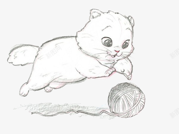 小猫和毛线球png免抠素材_88icon https://88icon.com 冬季 可爱 毛球 漫画
