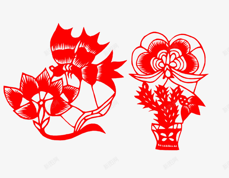红色贴花剪纸png免抠素材_88icon https://88icon.com 剪纸 春节 花朵剪影 贴花