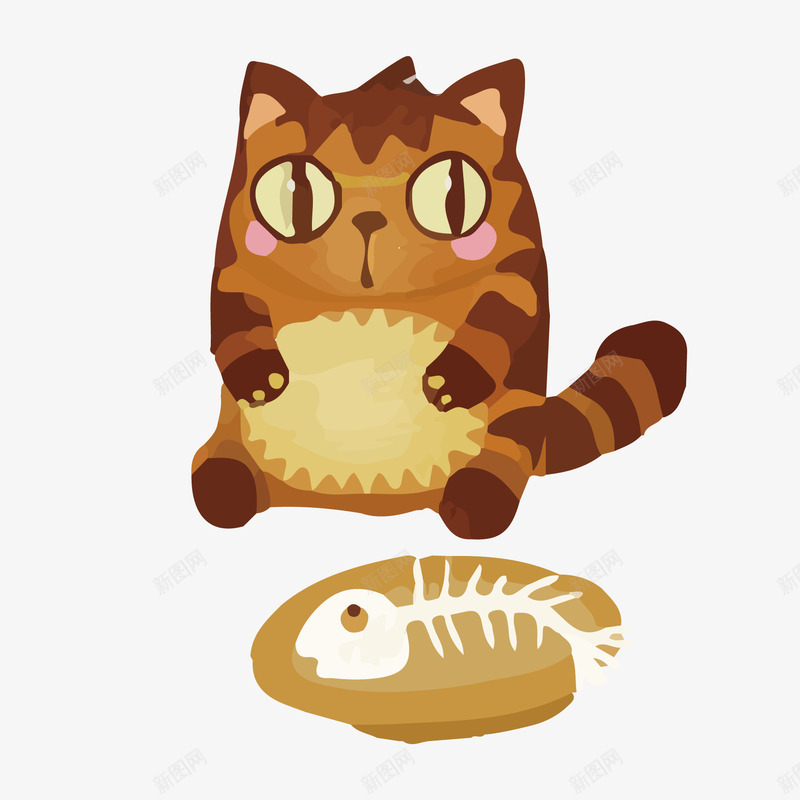 卡通小猫吃鱼png免抠素材_88icon https://88icon.com 卡通 可爱 小猫 鱼刺