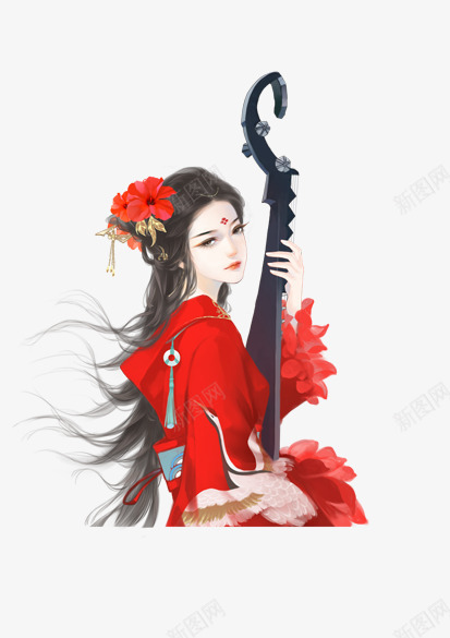 红衣琵琶美女png免抠素材_88icon https://88icon.com 琵琶 红衣 美女