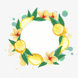 水彩绘夏季柠檬花环素材