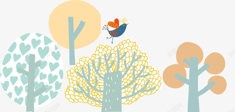 花纹树png免抠素材_88icon https://88icon.com 卡通树 大树 小鸟 花纹树