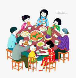 除夕团圆饭2018一家人吃团年饭高清图片